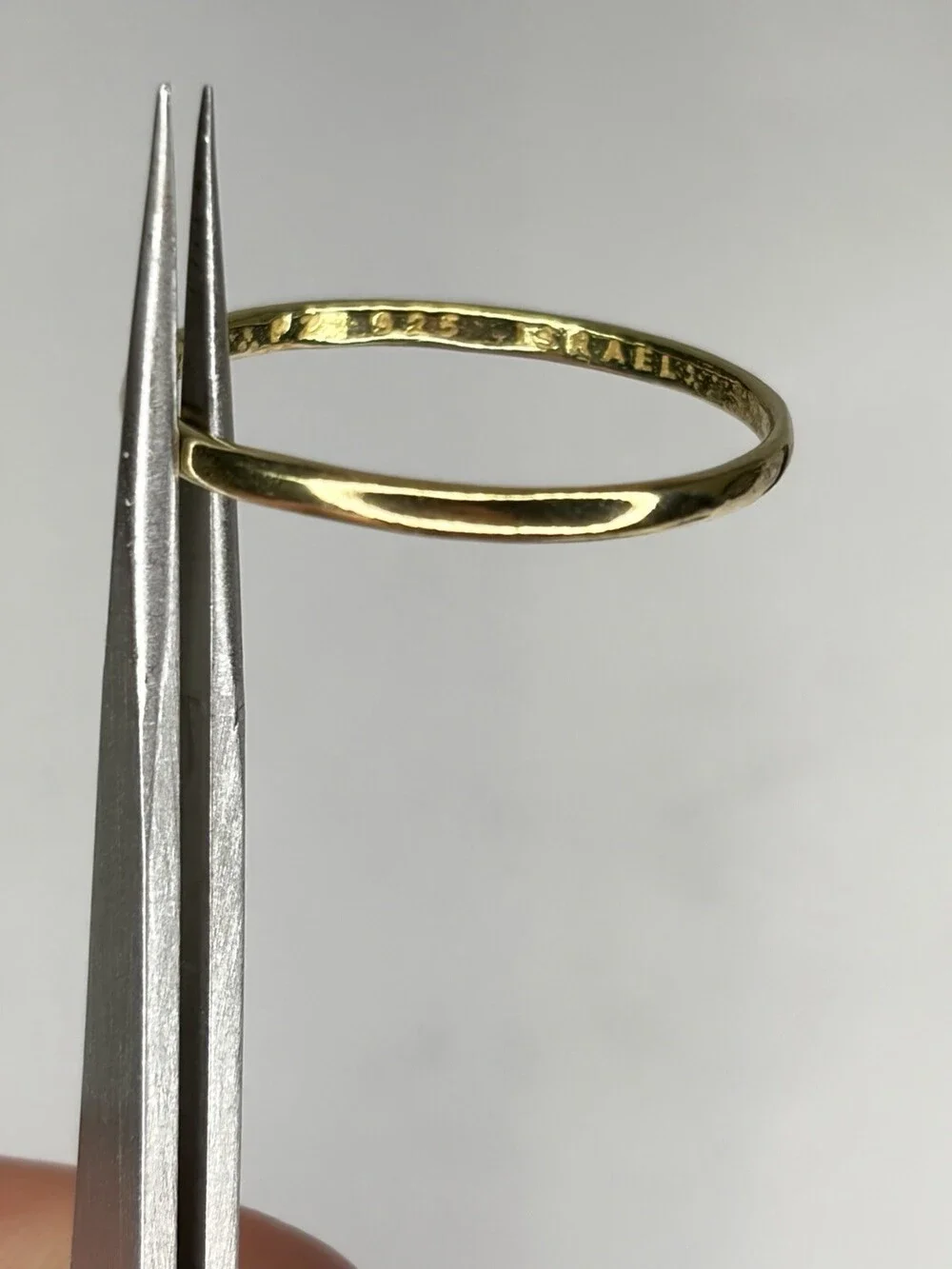 925 Sterling Silver Gold Vermeil Thin Stacking Band Ring Israel Sz 12 1.2g